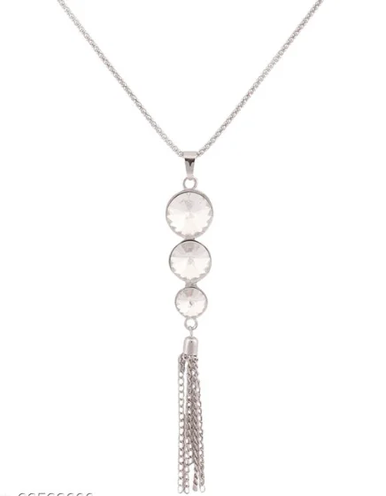 Anikas Creation Silver Plated Tasselled Alloy Light weighted White Stone Finished Pendant - Adjustable, Gold Plated, Multipack 1